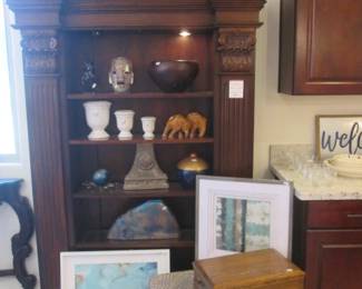 Corinthian Pillar-Design Display Unit, Lighted. Upholstered Footstool & Silverware Chest