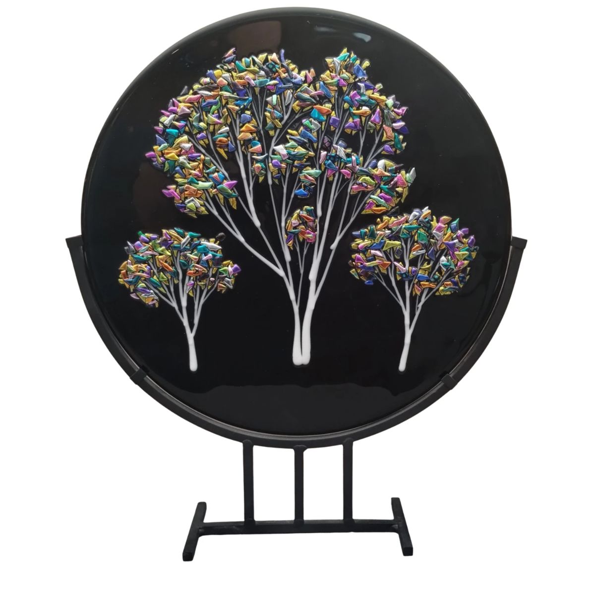 Art Glass Fused Tree Dichroic Table Top Stand Bichrome Multi Color