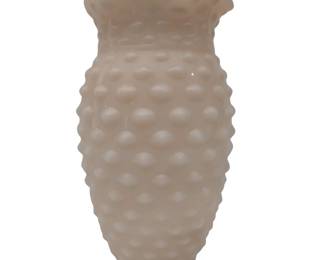 Vintage Pink Milk Glass Hobnail Ruffle Vase Fenton