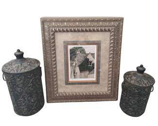 Art Print Tom Caldwell Signed + Rustic Metal Cainsters