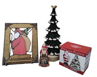 Art Stained Glass Santa Claus + Dept 56 Fitz & Floyd Decor