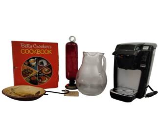 Red Art Glass Hummingbird Feeder Vintage Betty Crocker Cookbook Pitcher