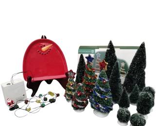 DEPT 56 Bristle Trees Brush + Santa Plate & Lights