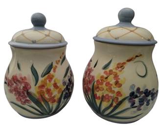 Studio Pottery Gail Pittman Floral Kitchen Decor 2 Canisters