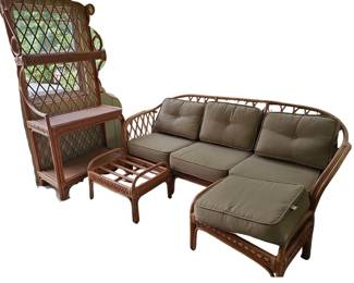 Vintage Rattan Furniture: Sofa Foot Stools Hutch Cabinet Shelving
