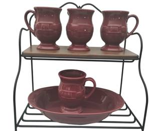 Longaberger Iron 2 Shelf Wood Rack Cups Mugs Bowl