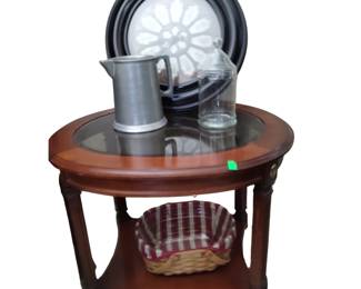 Glass Top End Table Cherry Wood Formal + Decor Apothecary Jar