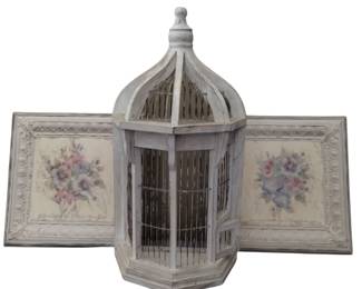 White Shabby Chic Bird Cage Decor & Wall Art