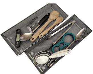 Utensil Drawer Organizers Mesh + Measuring Cups Wood Spoons
