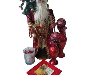 Tall Santa Face with Character Ornate Decorated Red Candleholders