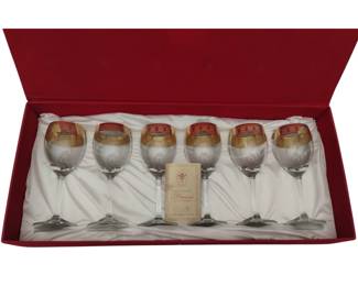 Preziosi Wine Glasses Stemmed Gold Band Ornate in Box
