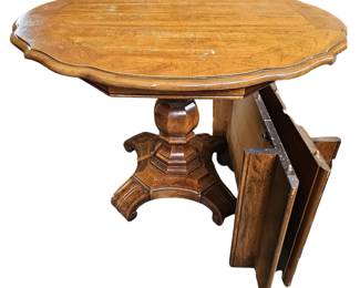 Vintage Wood Pedestal Round Table Leaves + Pads