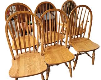 Six Wooden Windsor Dining Room Chairs