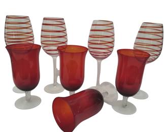 Pier 1 Red Swirl Wine Glass Swirline + Ruby Goblets