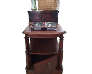 Antique End Tables Glass Top Storage & # Drawer Bedside + Longaberger Decor