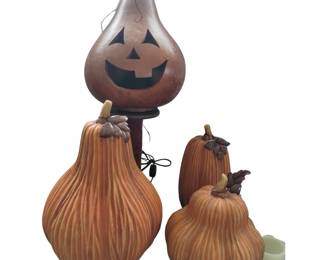Ceramic Pumpkins & Real Gourd Halloween Decor