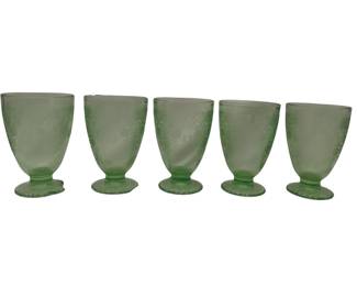 Antique Uranium Glass Hazel Atlas Florentine Footed Tumblers Green Depression