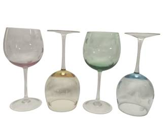 MCM Multi Color Wine Glasses Goblets Hand Cut Dots