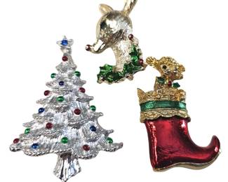 Vintage Costume Jewelry GERRY Christmas Scatter Pins Deer Tree Stocking