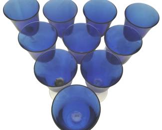 Art Glass Cobalt Blue Wine Water Goblets Footed