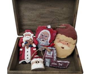 Santas Rustic Box Plain Jane Slate Hand Painted Christmas Ornaments