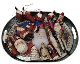 Santa Figure Ornaments All nicer Quality + metal tray
