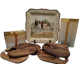 Cyan Designs Vases Cognac Sunflower Platter Ironwood Wine Snack Trays