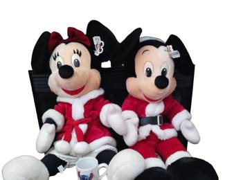 Disney Parks Store Santa Mickey Minnie Plush with Tags & Mug