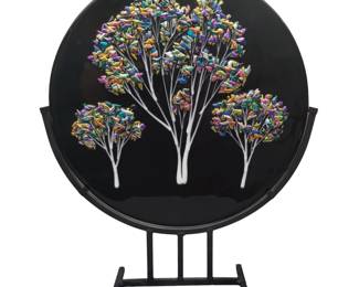 Art Glass Fused Tree Dichroic Table Top Stand Bichrome Multi Color