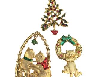 Vintage Costume Jewelry JJ Scatter Pins Christmas Cats + Tree