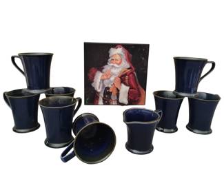 Pottery Mugs Midnight Pond Blue Interiors PTS + Santa Claus Print