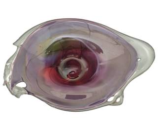 Murano Art Glass Bowl Amethyst Sommerso Pulled Signed