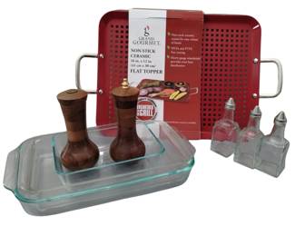 Grill Tray New Oil Vinegar Shakers Pyrex Salt Pepper