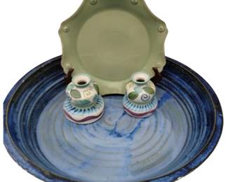 Studio Pottery Stoneware Tray Bowl Salt Pepper Signed