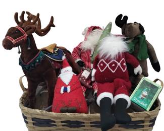 Rustic Christmas Decor Felt Plush Santa Claus Reindeer Figures Music Box Party Basket Tray