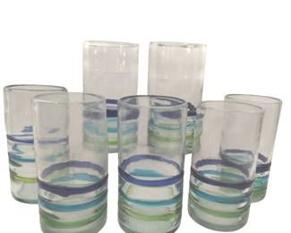 Art Glass Tumblers Glasses Cobalt Swirl Wrap Mexico Hand Made Blown