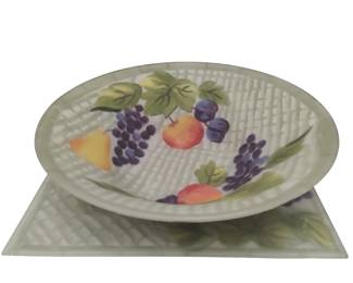 Art Glass Bowl Tray Hand Painted Fruit Basket