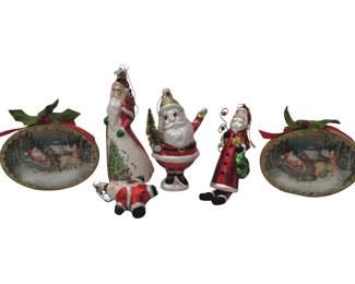 Vintage Look Glass Santa Christmas Ornaments Foil Dioramas