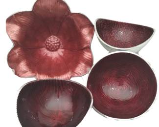 Julia Knight Tulip Bowl Enamel Aluminum Chrome Pomegranate