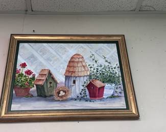 Original Oil of Birdhouses by Sue Jackson