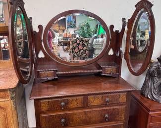 Gorgeous Art Nouveau Triple Mirror Dresser