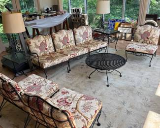 Large Set of Woodard Iron Furniture - Can be Indoors or Outdoor with Beautiful Custom Cushions