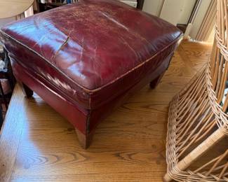 Worn Leather Ottoman