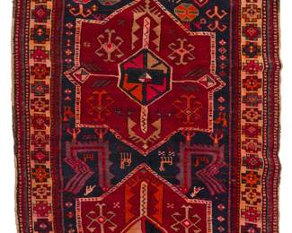2453
A Caucasian prayer rug
Early 20th century
Wool on cotton foundation
7' 4" L x 4' 3" W
Estimate: $500 - $700