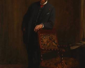 2398
Eduard Charlemont
(1848-1906)
Portrait of a standing gentleman, 1891
Oil on panel
Signed and dated at the center of the right edge: E. Charlemont 1891
22.75" H x 15" W
Estimate: $500 - $700