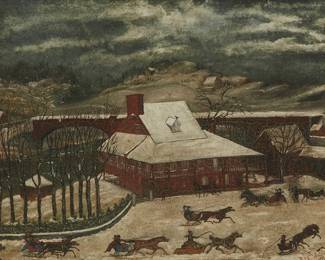 2245
Early 19th Century European School
Winter scene and sledding with horses
Oil on canvas
Signed indistinctly lower right: E.E. Landers*****; indistinctly inscribed verso
14" H x 19" W
Estimate: $800 - $1,200