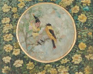 2390
Frederick Stuart Church
(1842-1924)
"The Music Lesson," 1916
Oil on canvas
Signed and dated lower left: F.S. Church / 1916; signed and dated again, and titled underneath the figure, to the left
33" H x 18" W
Estimate: $2,000 - $3,000