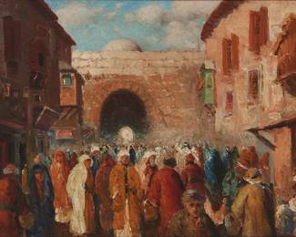 2441
Richard Dey De Ribcowsky
(1880-1936)
"Bazaar in Cairo"
Oil on canvas
Signed lower left: D. De Ribcowsky; signed again and titled verso
20" H x 30" W
Estimate: $2,000 - $3,000