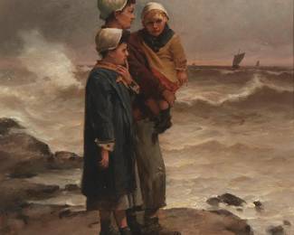2247
In the Manner of Josef Israels
(1824-1911)
"Waiting for the Boat"
Oil on panel
Unsigned; titled on the frame plaque
20" H x 16" W
Estimate: $700 - $900