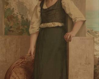 2119
After William-Adolphe Bouguereau
(1825-1905)
"Fisherman's Daughter," 1882
Lithograph in colors on linen
From the edition of unknown size and date
Signed and dated in the stone near the center of the right edge: W. Bouguereau-1882
Sight: 39.25" H x 23.125" W
Estimate: $500 - $700